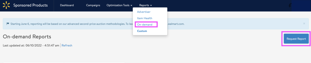 Walmart PPC ads on demand advertising reports