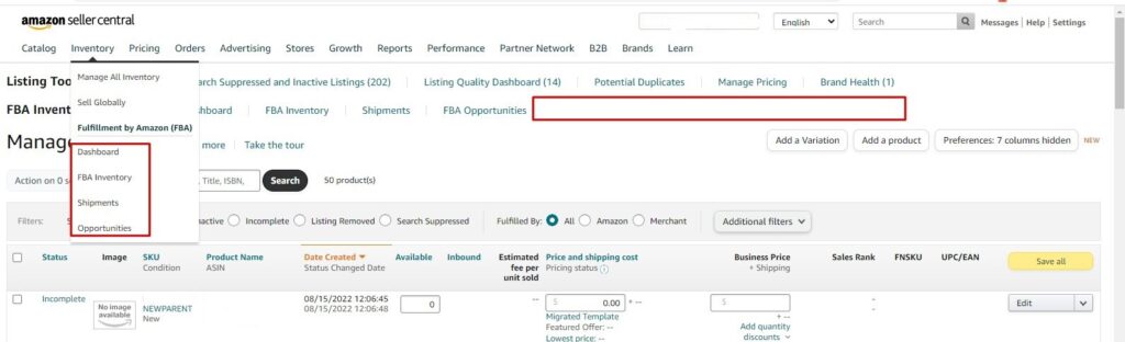 New updates in the Seller Central Inventory section