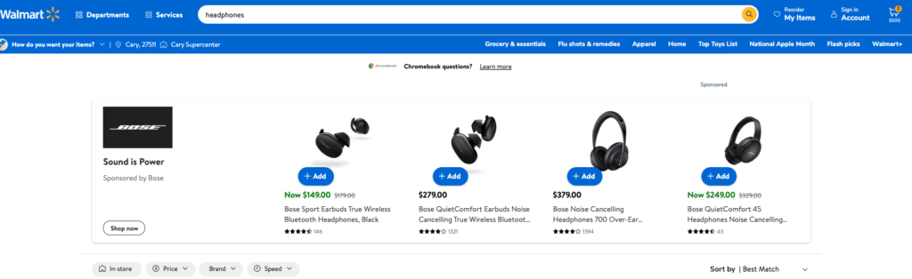 New Walmart Ad Placement Available - Example Sponsored Brand Bose