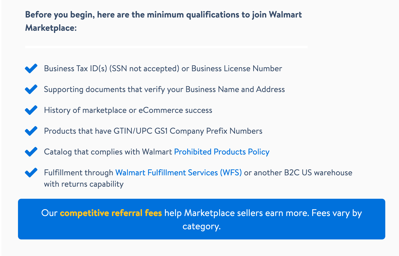 minimum qualifications to join Walmart Marketplace