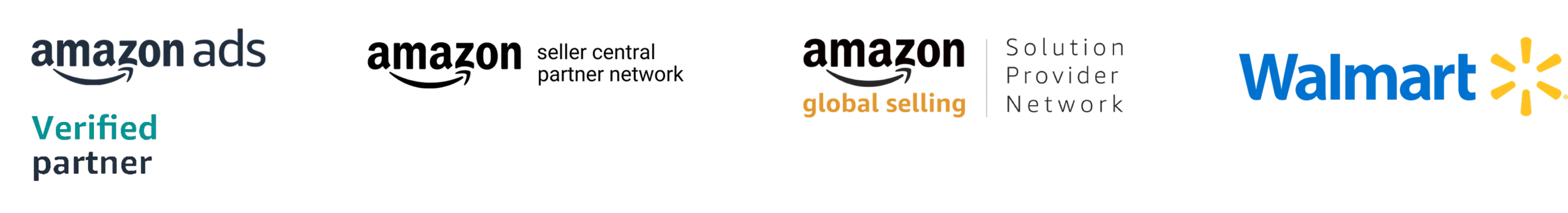Amazon Verified Partner logo, Amazon Seller Central Partner Network, Amazon Global Selling Solution Provider Network, Walmart
